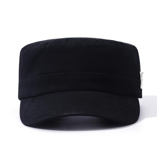 Men's Cadet Army Cap Military Style Adjustable Flat Top Cap Short Brim Baseball Hat for Men Trendy Umpire Sun Hats - color: Mg-jm2562-black