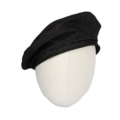 WITHMOONS Beret Hat Cool Denim Cotton British Style Strap Adjustable JDF1177 - color: Black