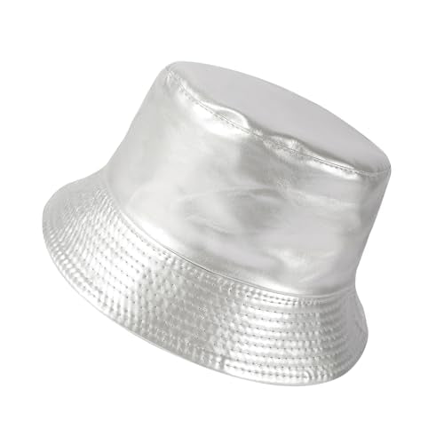 Unisex Black Bucket Hat Waterproof Rain Hat Reversible Shiny Rave Bucket Hat for Concert Festival - color: A3:silver
