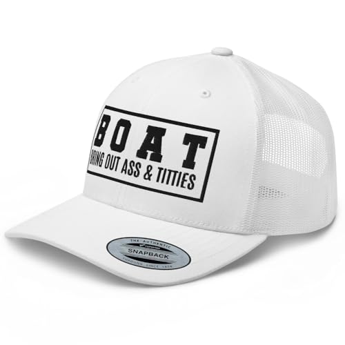 NG Boat Bring Out Ass and Titties Curved Bill Trucker Hat Mid Crown Adjustable Funny Adult Humor Cap - color: White