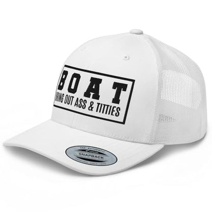 NG Boat Bring Out Ass and Titties Curved Bill Trucker Hat Mid Crown Adjustable Funny Adult Humor Cap - color: White