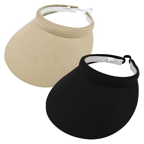 2 Pack Sun Visors Women Wide Brim Clip on Summer Hats Adjustable UV Protection - color: Khaki,black