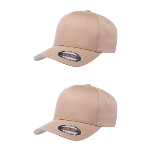 Flexfit Wooly Combed 6-Panel Structured Baseball Cap | Stretch Fitted - color: Khaki, size: Large-X-Large