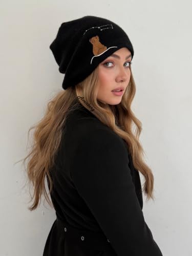 Oversized Slouchy Non-Itchy Knit Beanie Winter Hat for Men & Women - color: Black