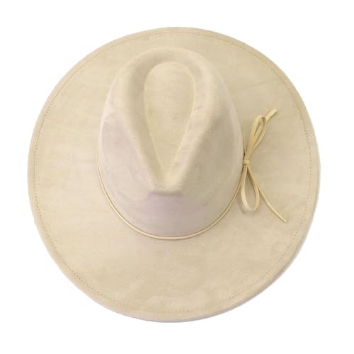 Fedora Hats for Women Man with Big Wide Brim Classic Suede Panama Hat Western Outdoor hat - color: Beige