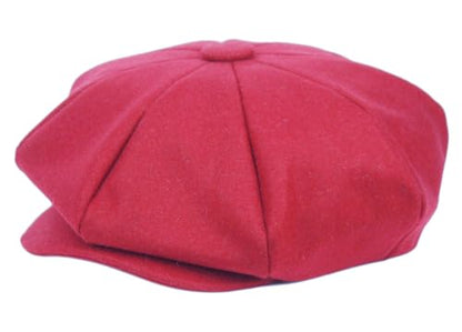 Oversized Men's Super Big 100% Wool 8 Panel Applejack Newsboy Cabbie Gatsby 20 Generation Hats (Not a Regular Apple hat) - color: Solid Red