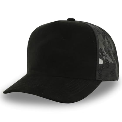 Trendy Apparel Shop 5 Panel Structured Soft Suede Snapback Ball Cap - color: Black Letter Mesh