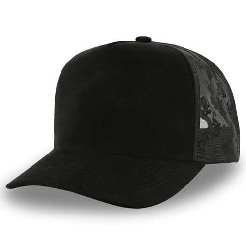 Trendy Apparel Shop 5 Panel Structured Soft Suede Snapback Ball Cap - color: Black Letter Mesh