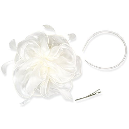 AQOKKA Women Fascinators Hats Flower Fascinators with Headband and Clip Tea Party Headwear for Women and Girls - color: 8.2" Diameter / White