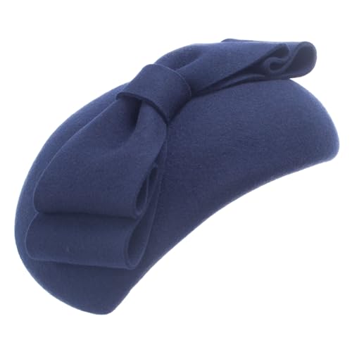 Lawliet Teardrop Womens 1940s Vintage Look Wool Felt Fascinator Pillbox Hat - color: Navy Blue