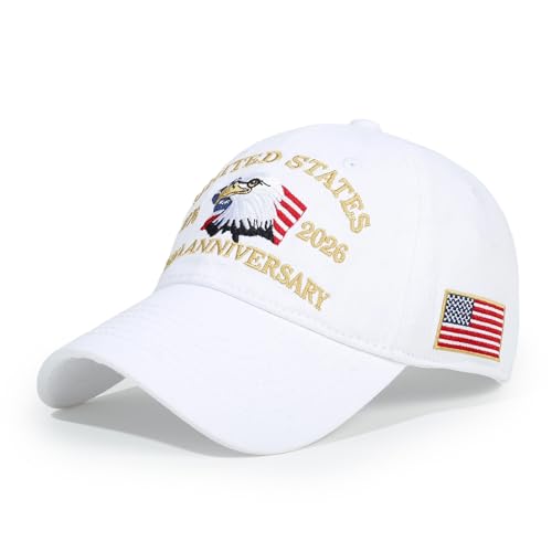 USA 250th Anniversary Baseball Cap Patriotic Embroidered American Hat - color: 1-white
