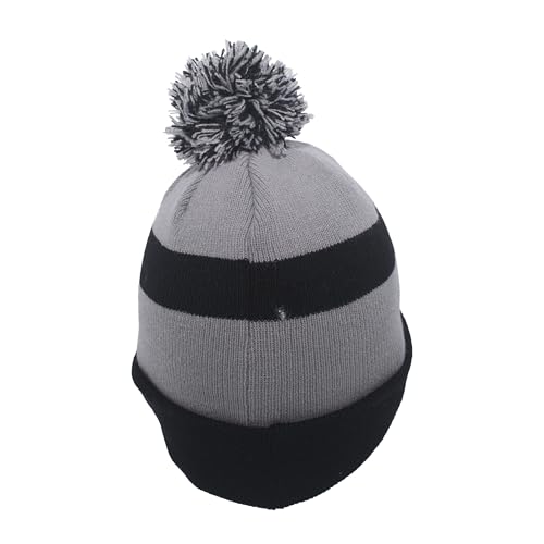 Pacific Headwear Unisex Adult Pacific Headwear Knit Fold Over Pom-pom Beanie - color: Black/Silver/Black, size: One Size