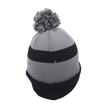 Pacific Headwear Unisex Adult Pacific Headwear Knit Fold Over Pom-pom Beanie - color: Black/Silver/Black, size: One Size