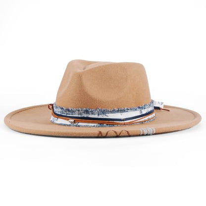 Big Brim Fedora Mens Women Boho Hat Handmade Dress Up Hats - color: Khaik