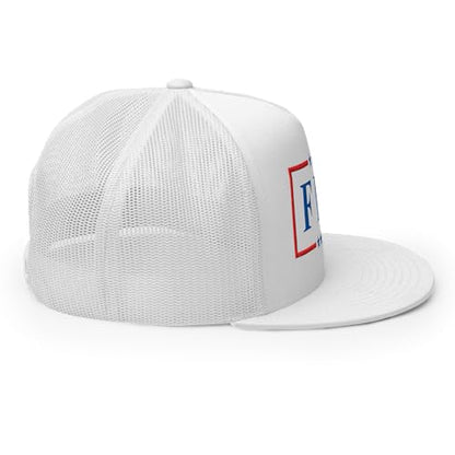 NX FDT Embroidered Flat Bill Trucker Hat High Crown Adjustable FDT Hat - color: White