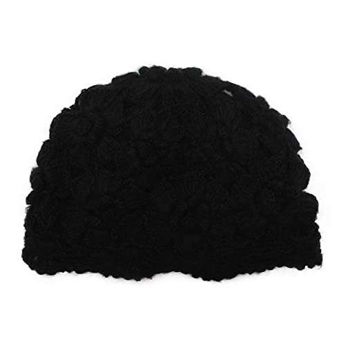 ZLYC Women Winter Crochet Knit Floral Beanie Hat - color: Flower Black, size: One Size