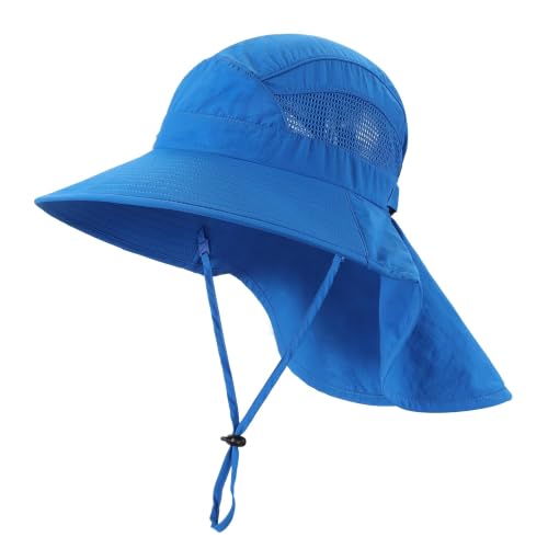 Home Prefer UPF50 Wide Brim Kids Sun Hat Neck Flap Boys Girls Sun Protection Hat for Beach Fishing - color: Royal Blue, size: 2-4T