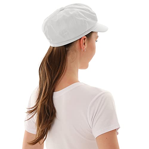 Newsboy Cabbie Baker boy hat Beret Cap for Women Pageboy Visor Paperboy Hat Sailor Fiddler Hat Adjustable - color: White