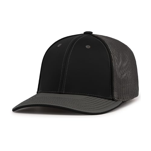 Pacific Headwear Unisex Adult Pacific Headwear Trucker Flexfit® Cap - color: Black/Graphite/Graphite, size: X-Small