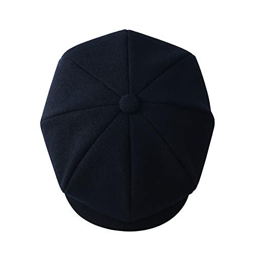 Men Wool Blend 8 Panel Newsboy Cap - color: Navy, size: 7 1/8