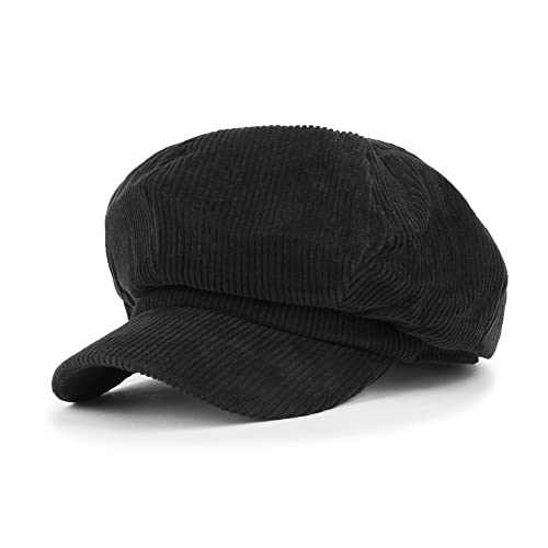 ililily Washed Cotton Newsboy Cabbie Cap Corduroy Duck Bill Flat Hunting Hat - color: Black -New