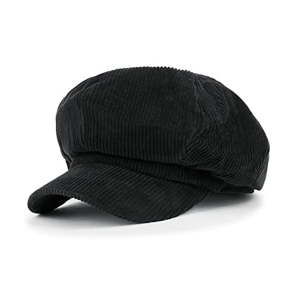 ililily Washed Cotton Newsboy Cabbie Cap Corduroy Duck Bill Flat Hunting Hat - color: Black -New