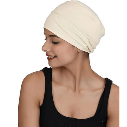Chemo Hats Solid Sleep Cap Women's Bamboo Soft Headwear Cancer Cap Chemo Headwear Women - color: Lemon