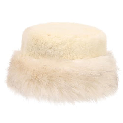 sy soul young Women's Leopard Faux Fur Hats Fluffy Bucket Hat Russian Style - color: Beige
