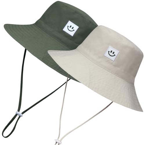 55cube Baby & Toddler Sun Hat UPF 50+ Bucket Hat with Chin Strap - color: 2pack Off White/Olive Green, size: 2-5T