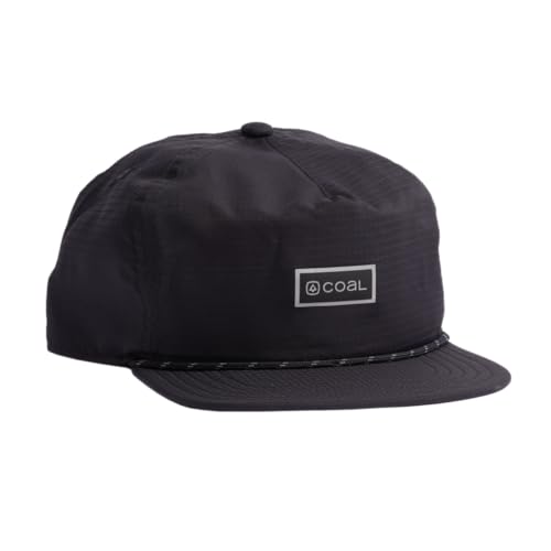 Coal Headwear Pontoon Mid Crown Cap Hat - Structured 5 Panel, Flat Brim, Adjustable Snapback - Outdoor Casual Everyday - color: Black