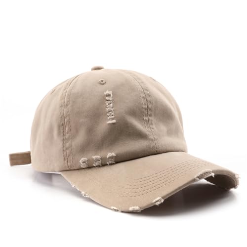 Vintage Washed Distressed Baseball Cap Unconstructed Soft Dad Hats Adjustable Trendy Trucker Hat for Mens Womens - color: Khaki