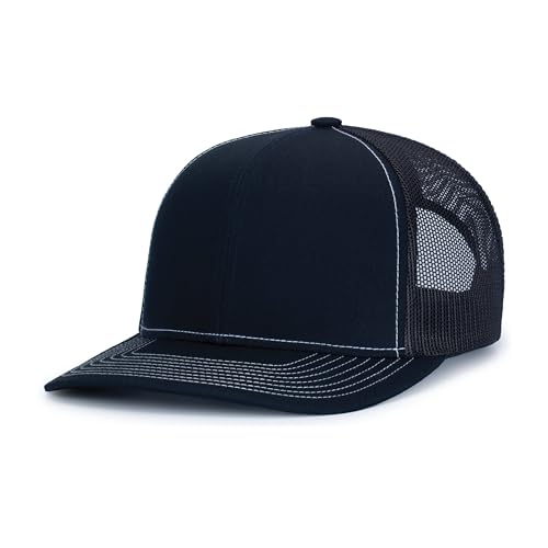 Pacific Headwear Contrast Stitch Trucker Snapback - color: Navy/White