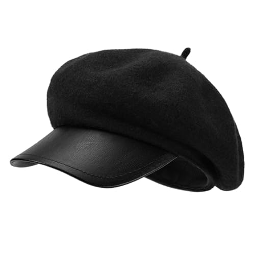 Women Classic Wool Blend Berets Elegant Flat Beret Caps Retro Peaked Cap Hats Autumn Winter Hat Solid Color - color: Black