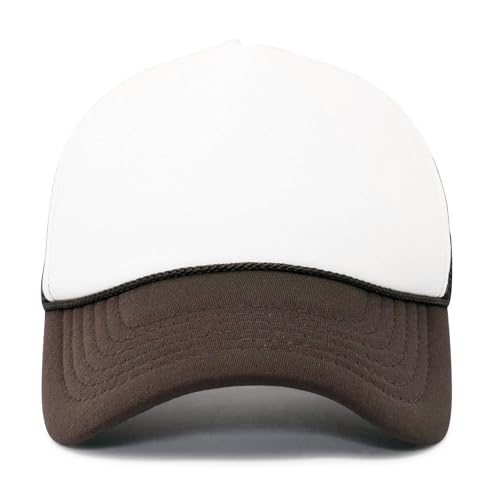 DALIX Two Tone Trucker Hat Summer Mesh Cap with Adjustable Snapback Strap - color: Brown White, size: One Size