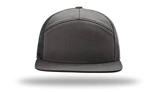 Richardson 168 168P Hat 7-Panel Trucker Cap Hi-Pro Snapback Cap Camo Hat Adjustable Baseball Hat Blank Hat Bulk Hats - color: Charcoal/Black
