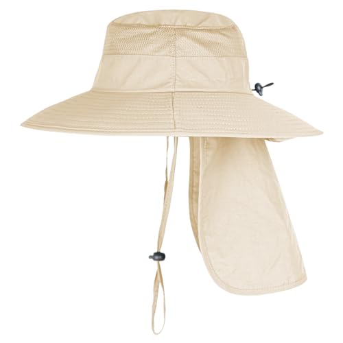 ZOORON Sun Hats for Men Women with Neck Flap Fishing UPF 50+ UV Protection - color: Beige