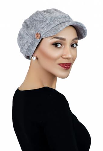 Newsboy Cap for Women Cancer Headwear Chemo Hat Ladies Head Coverings Tweed Corduroy Chenille - color: Grey