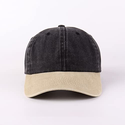 LANGZHEN Unisex Baseball Cap 100% Cotton Fits Men Women Washed Denim Adjustable Dad Hat - color: Black Mixed With Khaki