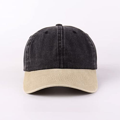 LANGZHEN Unisex Baseball Cap 100% Cotton Fits Men Women Washed Denim Adjustable Dad Hat - color: Black Mixed With Khaki