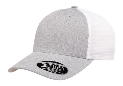 Flexfit 110M Trucker Mid-Profile Mesh Back Snapback Cap - color: Melange Silver/White