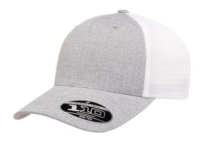 Flexfit 110M Trucker Mid-Profile Mesh Back Snapback Cap - color: Melange Silver/White