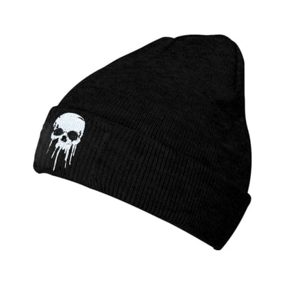 Black Beanie Hat for Men Women Embroidered Knit Winter Beanies Cap - color: Skull