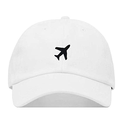 Airplane Baseball Hat, Embroidered Dad Cap, Unstructured Soft Cotton, Adjustable Strap Back (Multiple Colors) - color: White