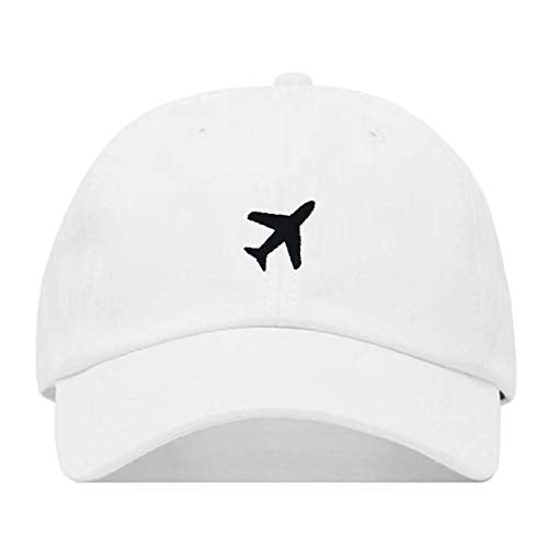 Airplane Baseball Hat, Embroidered Dad Cap, Unstructured Soft Cotton, Adjustable Strap Back (Multiple Colors) - color: White