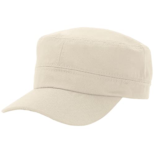 2 Pack Cadet Army Caps Flat Top Military Hats for Men Women - color: Beige