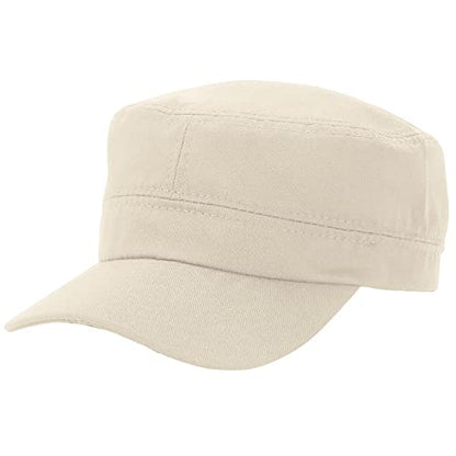 2 Pack Cadet Army Caps Flat Top Military Hats for Men Women - color: Beige