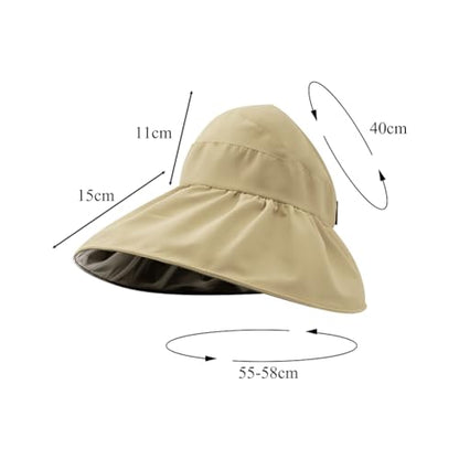 Sun Visor Hat for Women UPF 50+ Wide Brim Packable Ponytail Hat Shapeable UV Protection Shell Hat Roll-up Foldable Sun Hat - color: Khaki