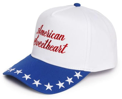 D&Y Retro 2-Tone Canvas Baseball Cap for Women - Funny Embroidered Distressed Snapback, Adjustable Cotton Dad Hat - color: American Sweetheart-blue
