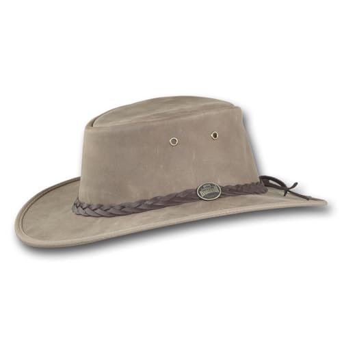 Foldaway Drover Hat in Rustic Cattle Leather by Barmah - color: Driftwood, size: Small