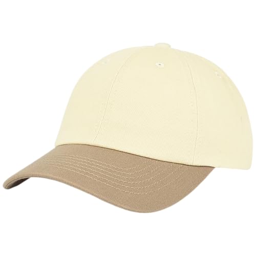 E BY ELIDAN Two Tone Dad Hat, Low Profile Baseball Cap - color: Cream Khaki